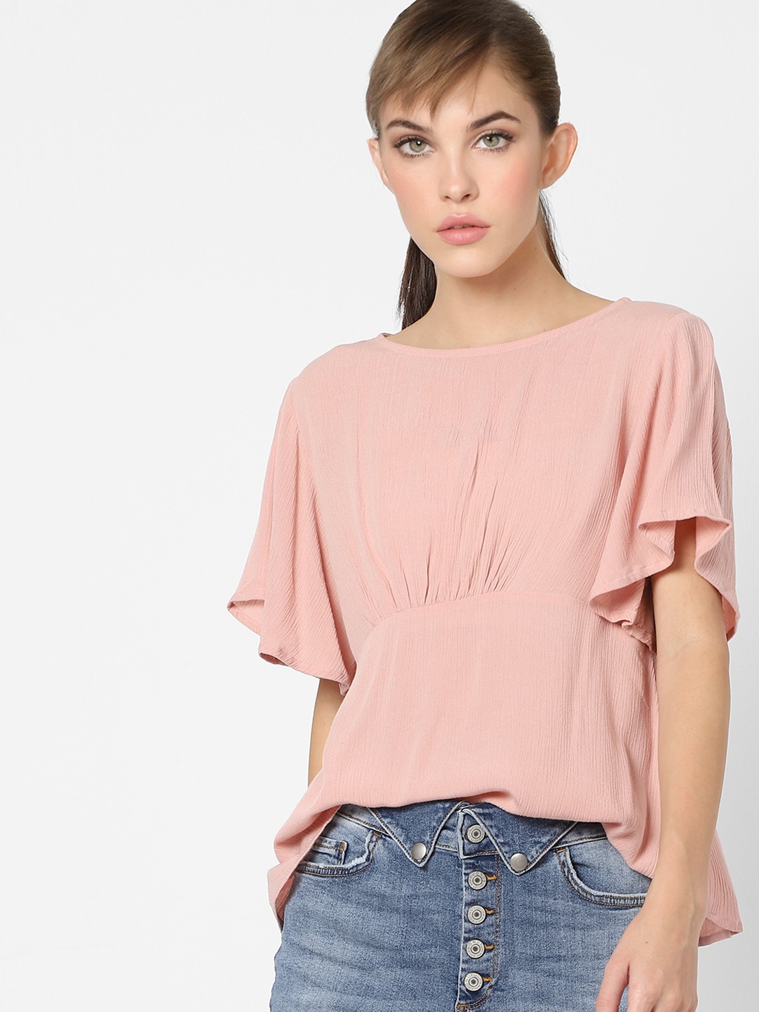 

ONLY Women Misty Rose Solid Flared Sleeves Regular Top