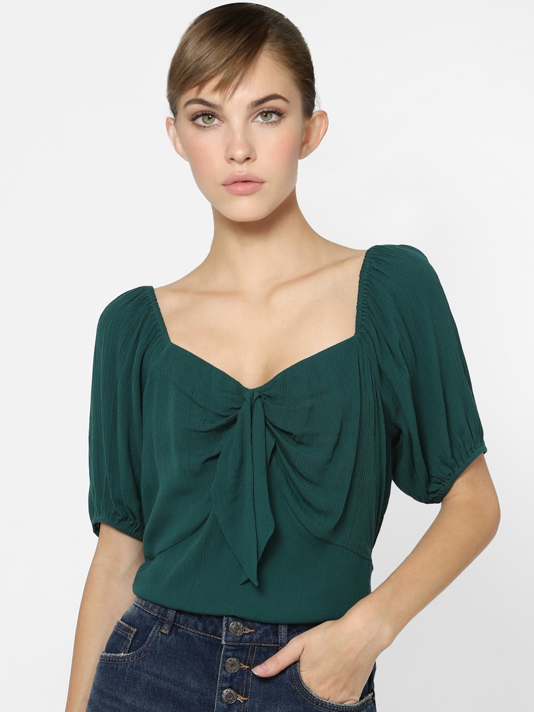 

ONLY Women Teal Green Solid Regular Top