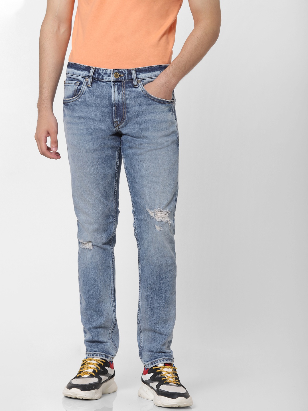 

Jack & Jones Men Blue Slim Fit Low-Rise Mildly Distressed Heavy Fade Jeans