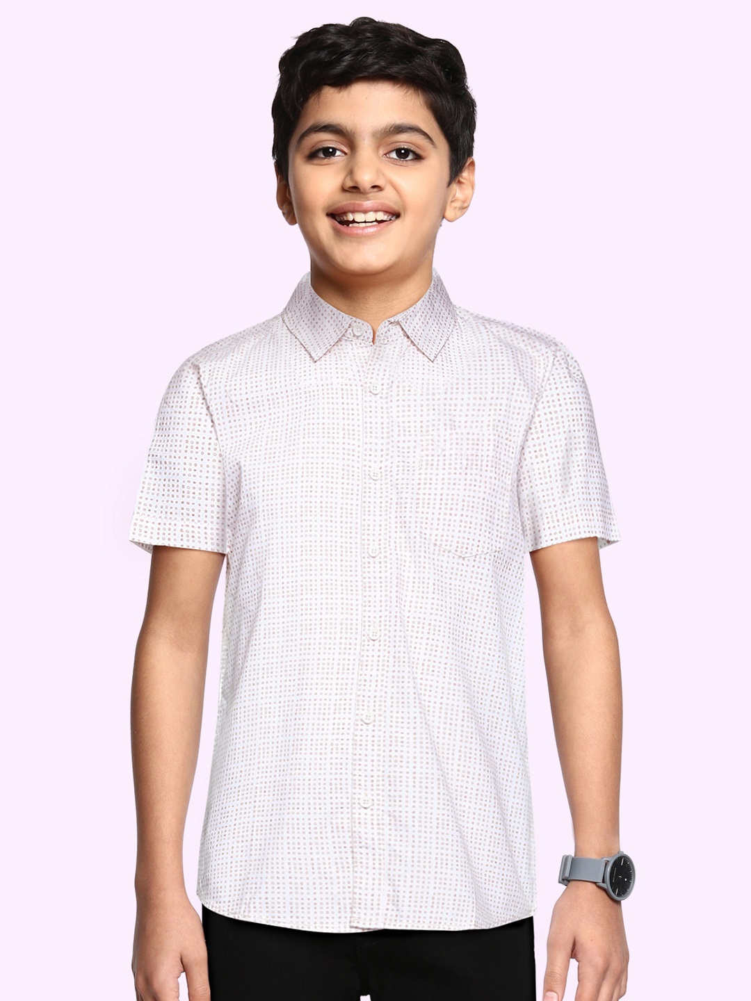 

Allen Solly Junior Boys White & Beige Regular Fit Printed Cotton Casual Shirt