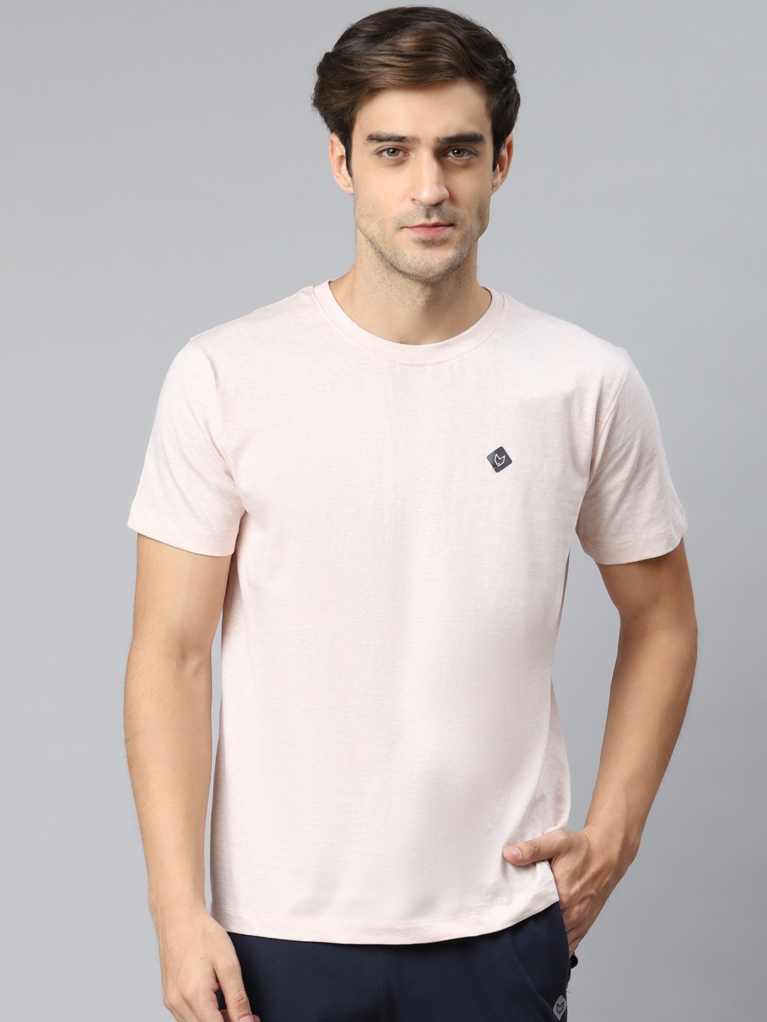 

Almo Wear Men Pink Organic Cotton Solid Round Neck T-shirt