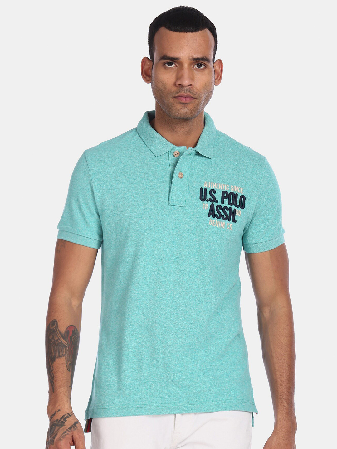 

U.S. Polo Assn. Denim Co. Men Blue Solid Polo Collar T-shirt