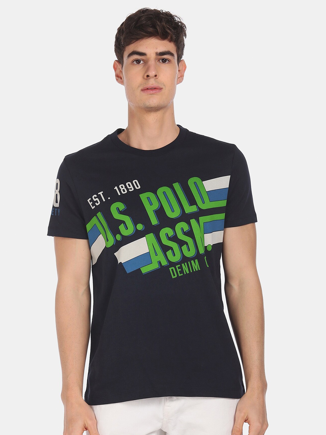 

U.S. Polo Assn. Denim Co. Men Navy Blue Printed Round Neck Cotton Pure Cotton T-shirt