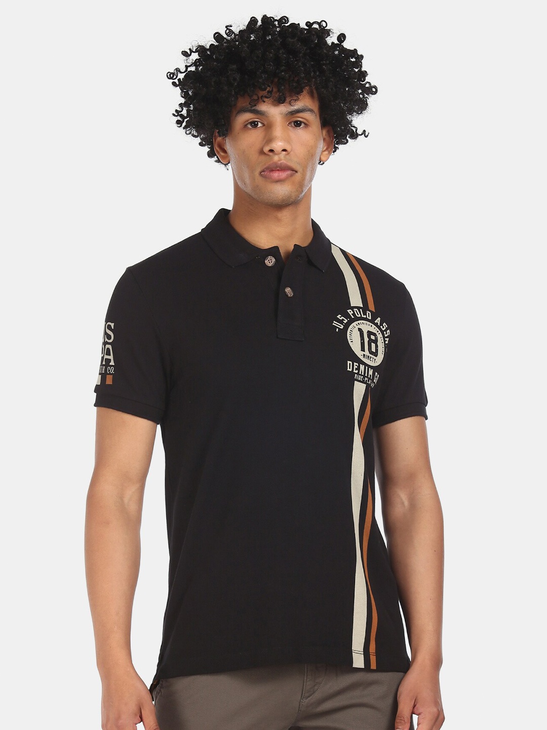 

U.S. Polo Assn. Denim Co. Men Black Striped Polo Collar T-shirt