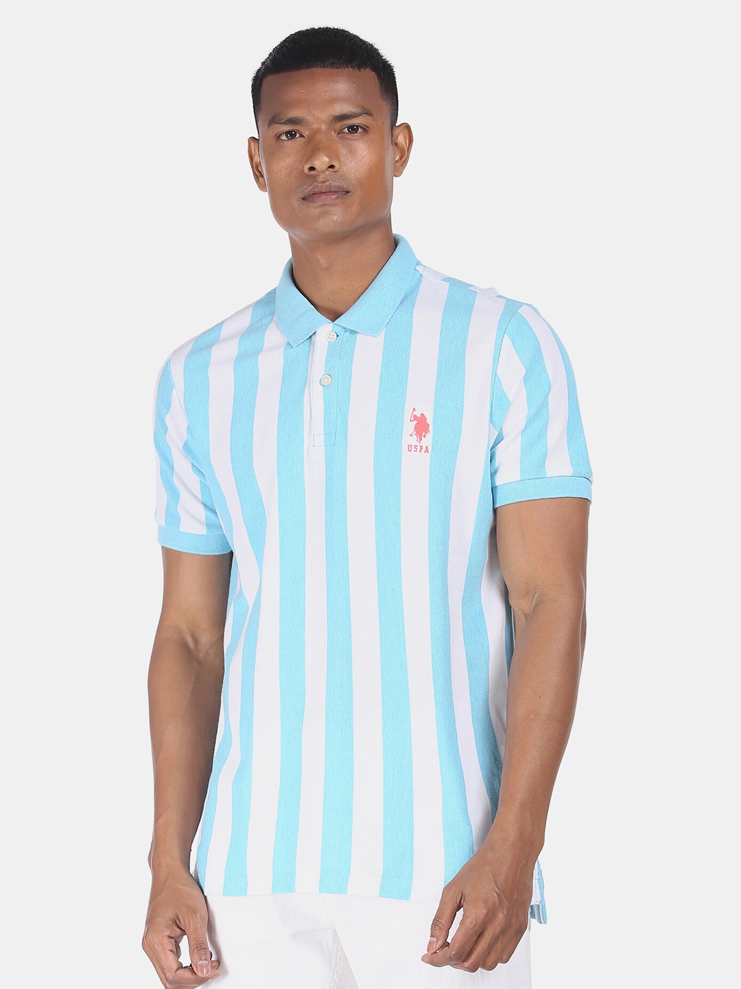 

U.S. Polo Assn. Men Blue Striped Polo Collar T-shirt