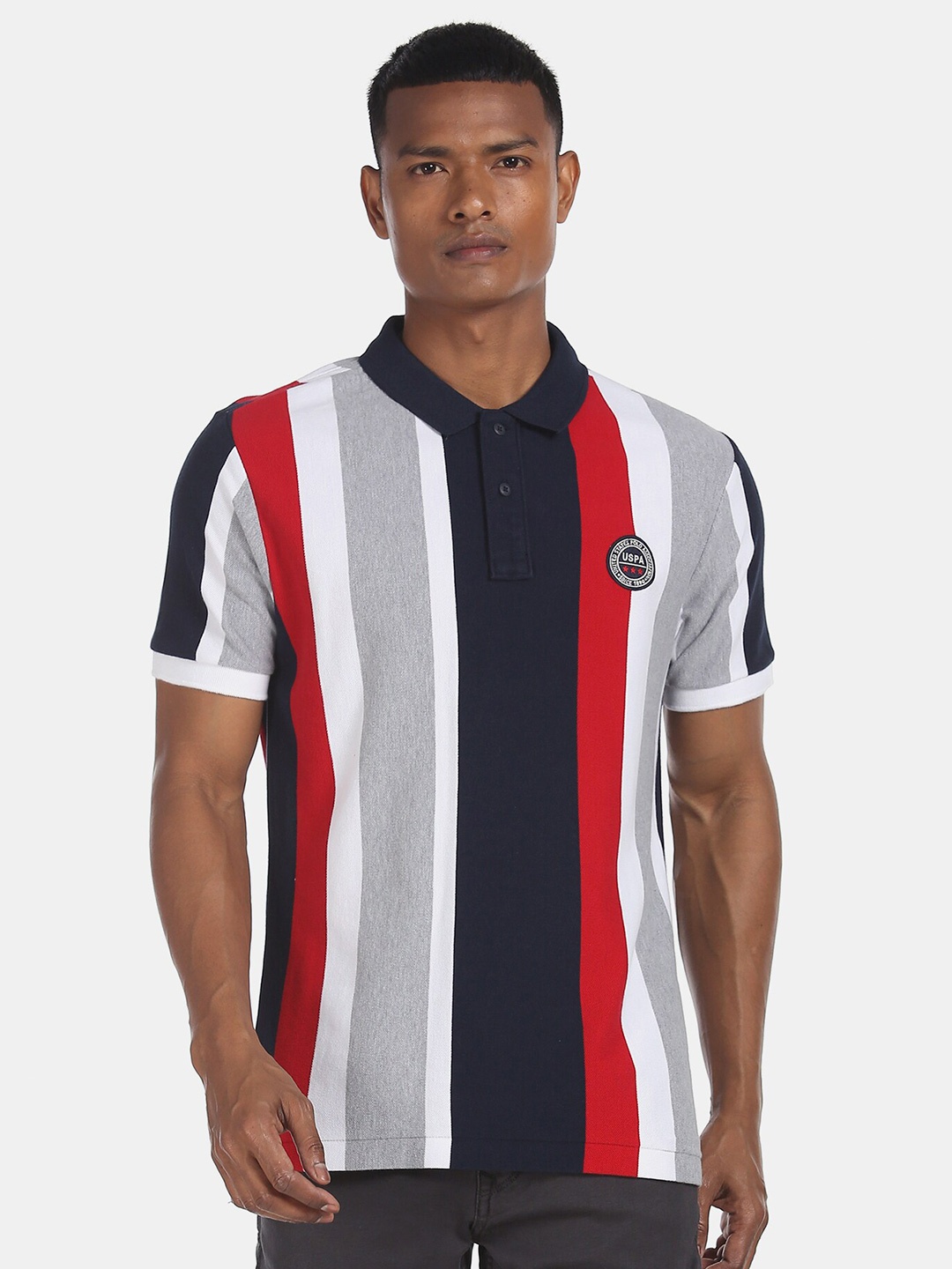 

U.S. Polo Assn. Men Navy Blue Striped Polo Collar T-shirt
