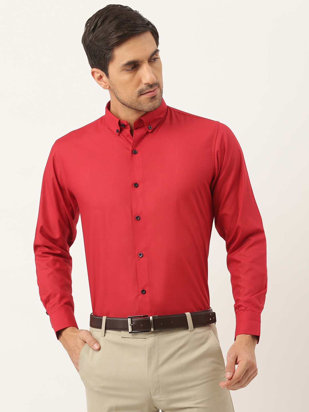 

SOJANYA Men Red Classic Regular Fit Cotton Solid Formal Shirt