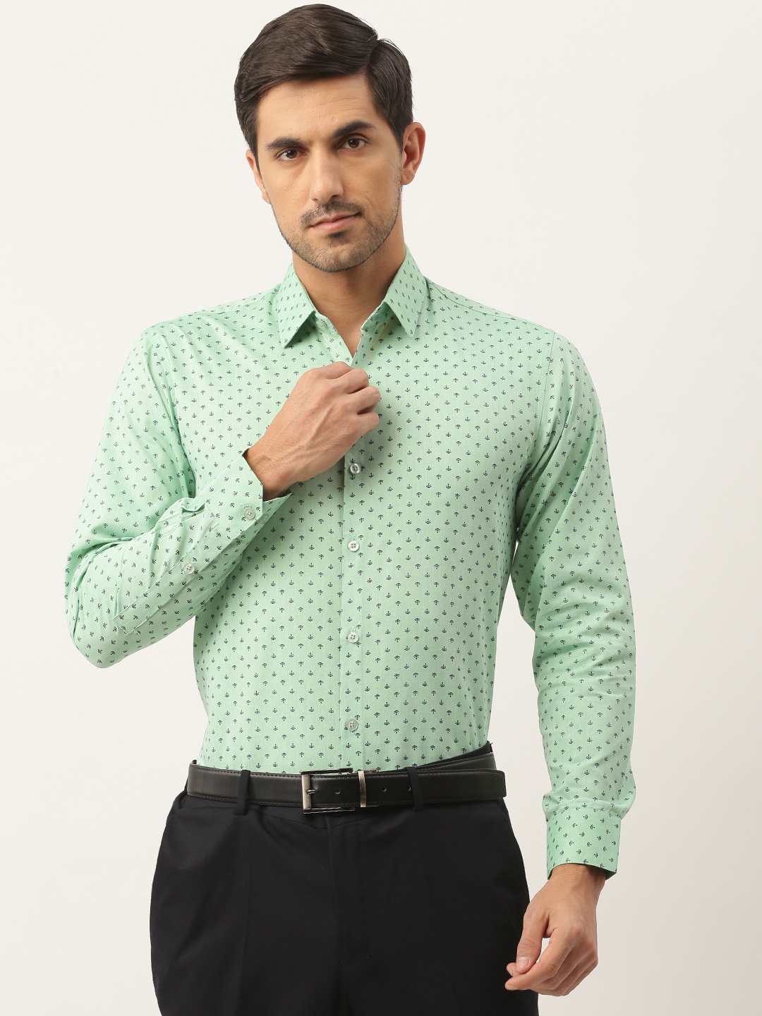 

SOJANYA Men Green & Black Classic Regular Fit Cotton Solid Formal Shirt