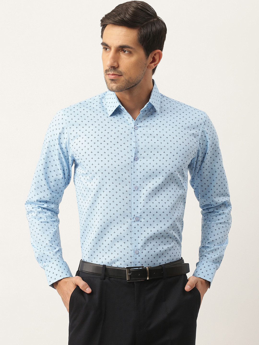 

SOJANYA Men Blue & Black Classic Regular Fit Ditsy Print Cotton Formal Shirt