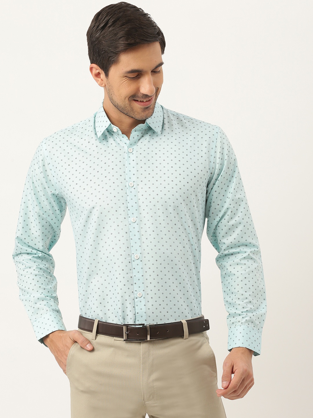 

SOJANYA Men Sea Green Classic Fit Printed Formal Shirt