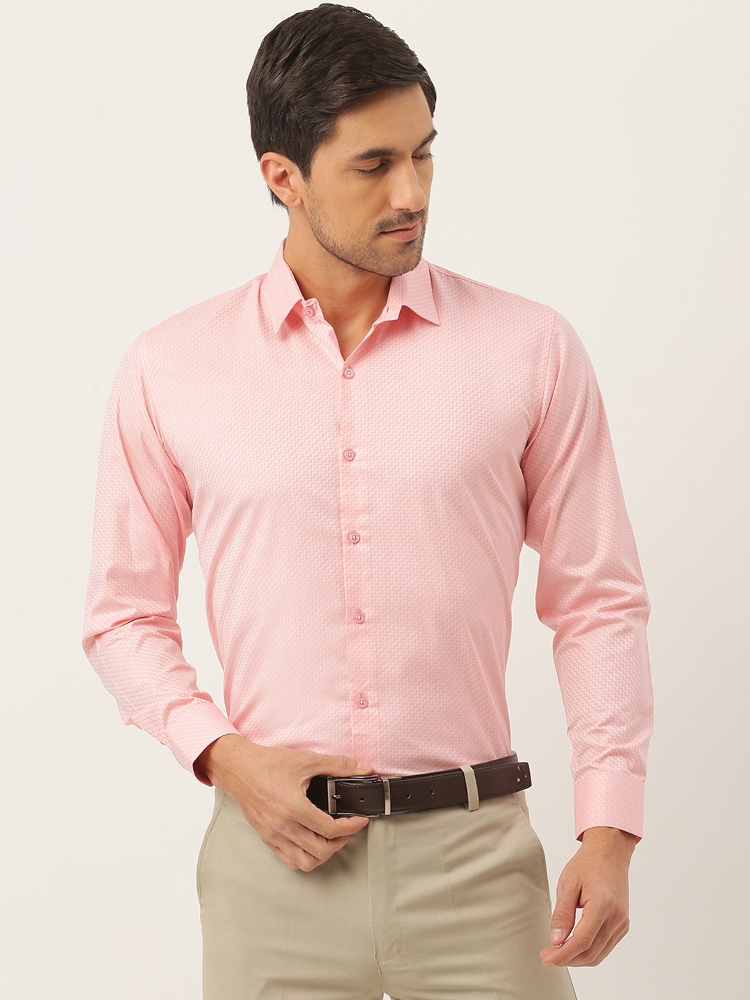 

SOJANYA Men Pink Self-Design Classic Fit Formal Shirt