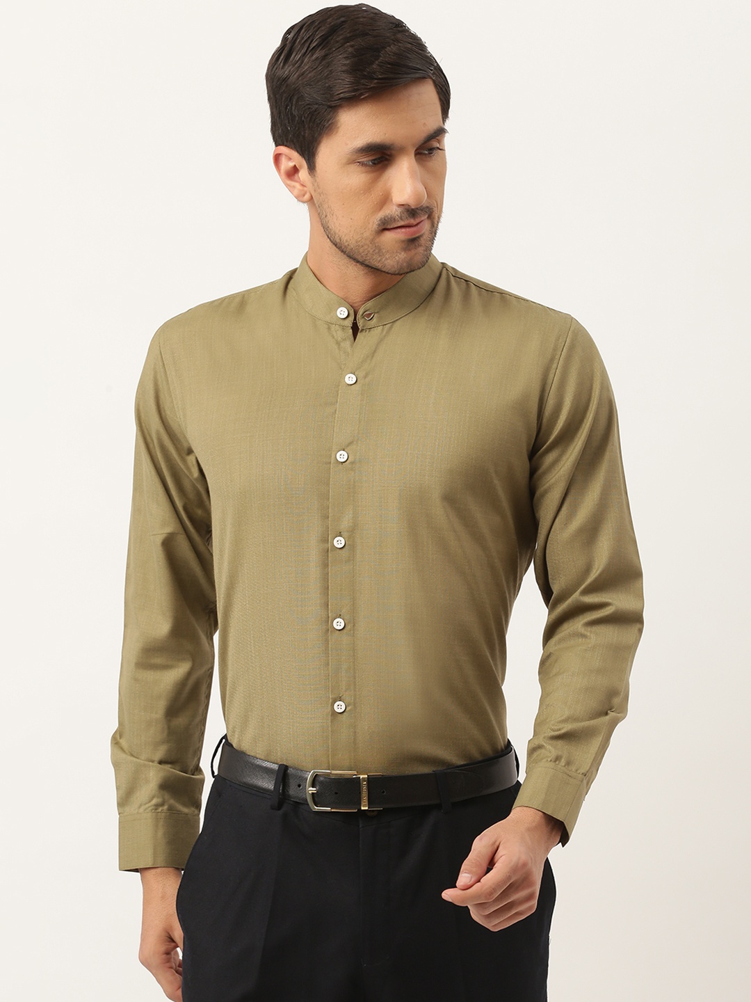 

SOJANYA Men Olive Green Semi Fit Formal Shirt