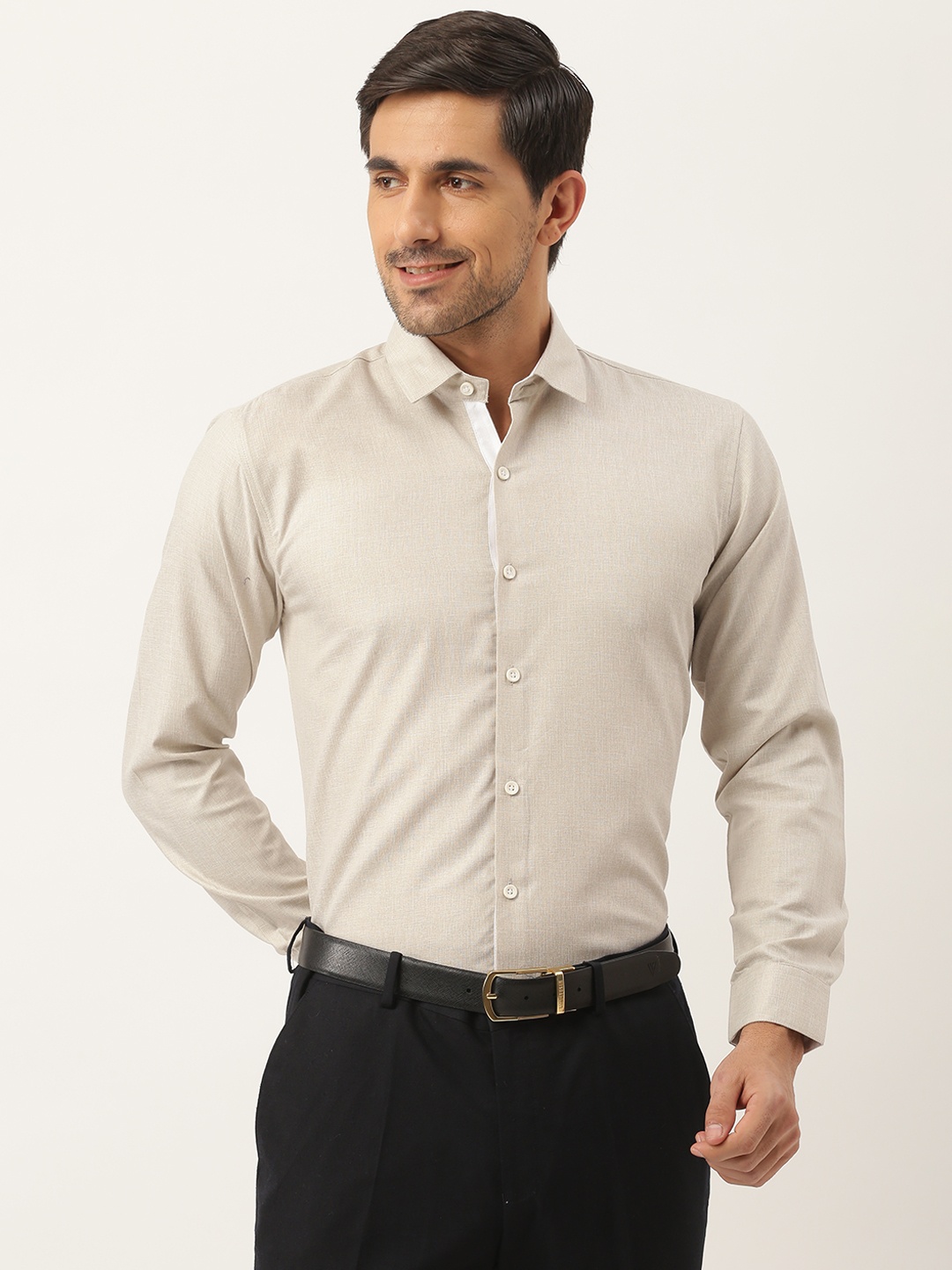 

SOJANYA Men Beige Solid Classic Formal Shirt