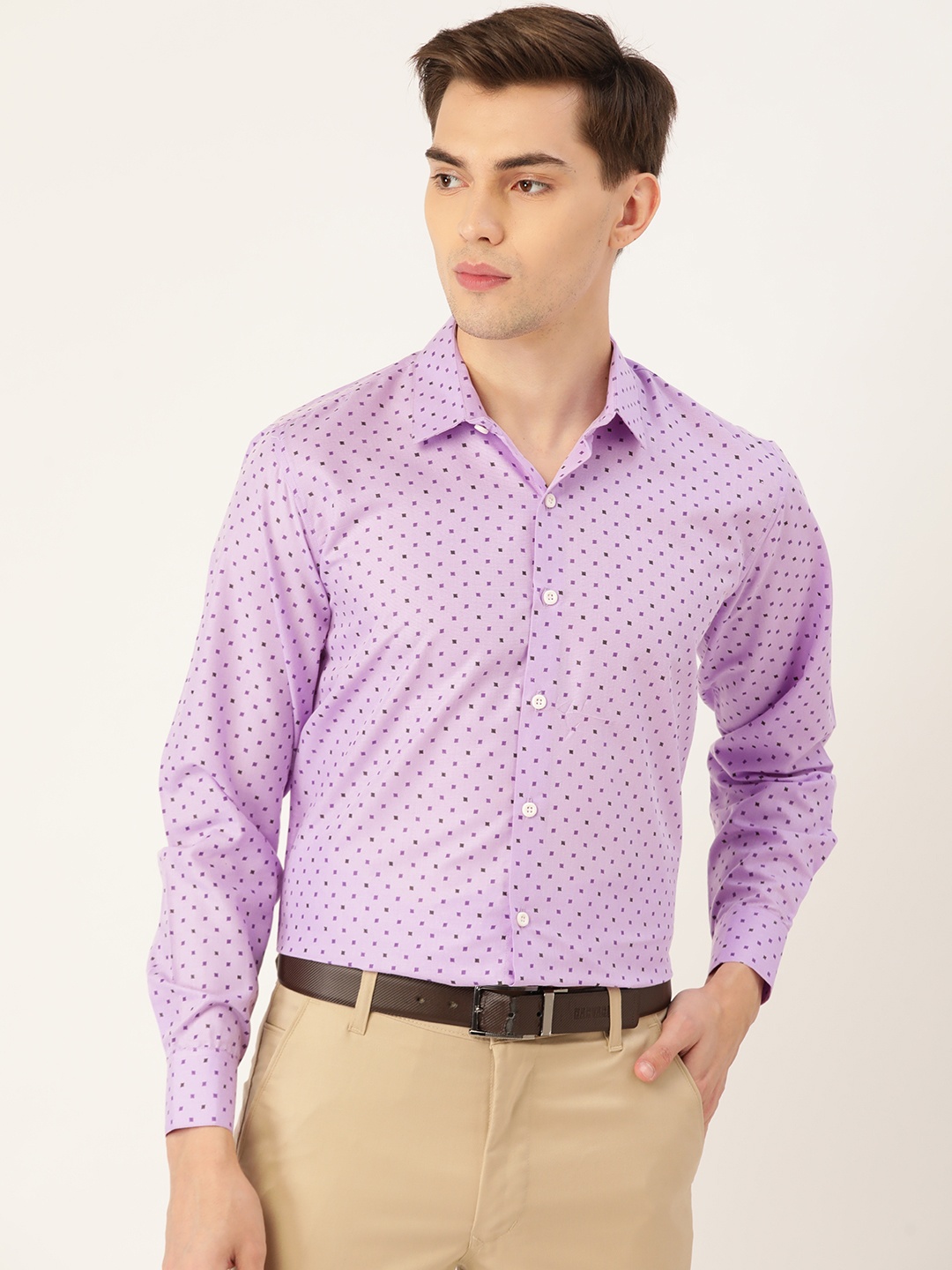 

SOJANYA Men Purple Classic Fit Pure Cotton Printed Formal Shirt