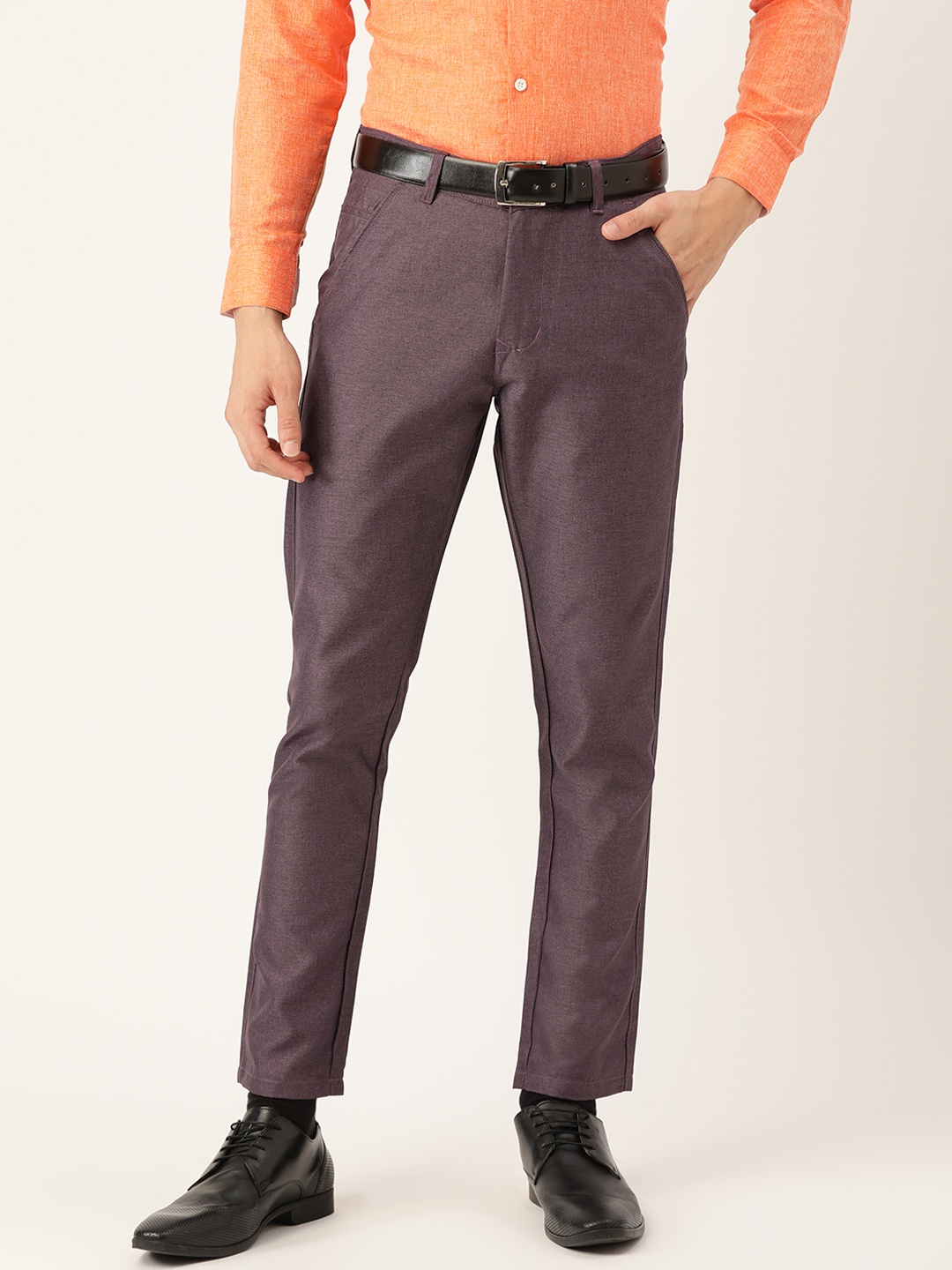 

SOJANYA Men Purple Smart Fit Formal Trousers