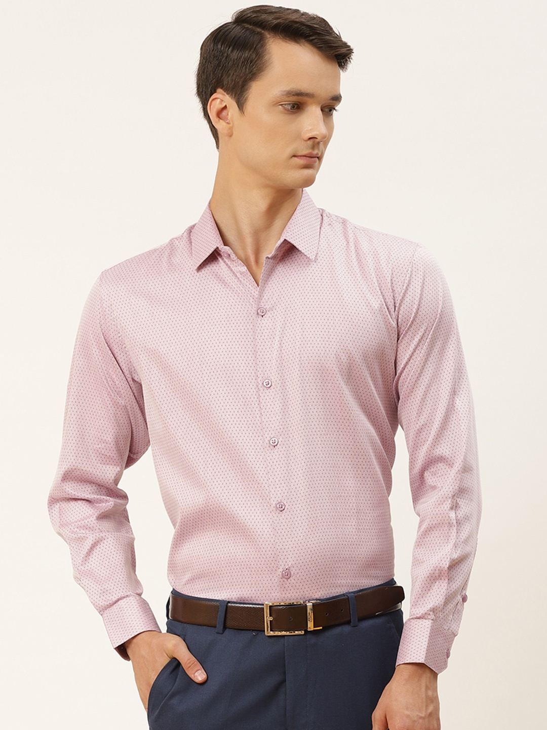 

SOJANYA Men Mauve Micro Prints Pure Cotton Classic Formal Shirt