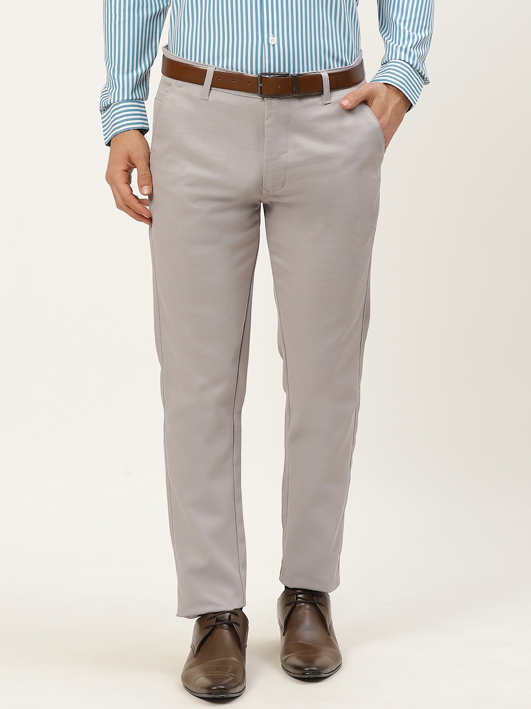 

SOJANYA Men Grey Textured Formal Trousers