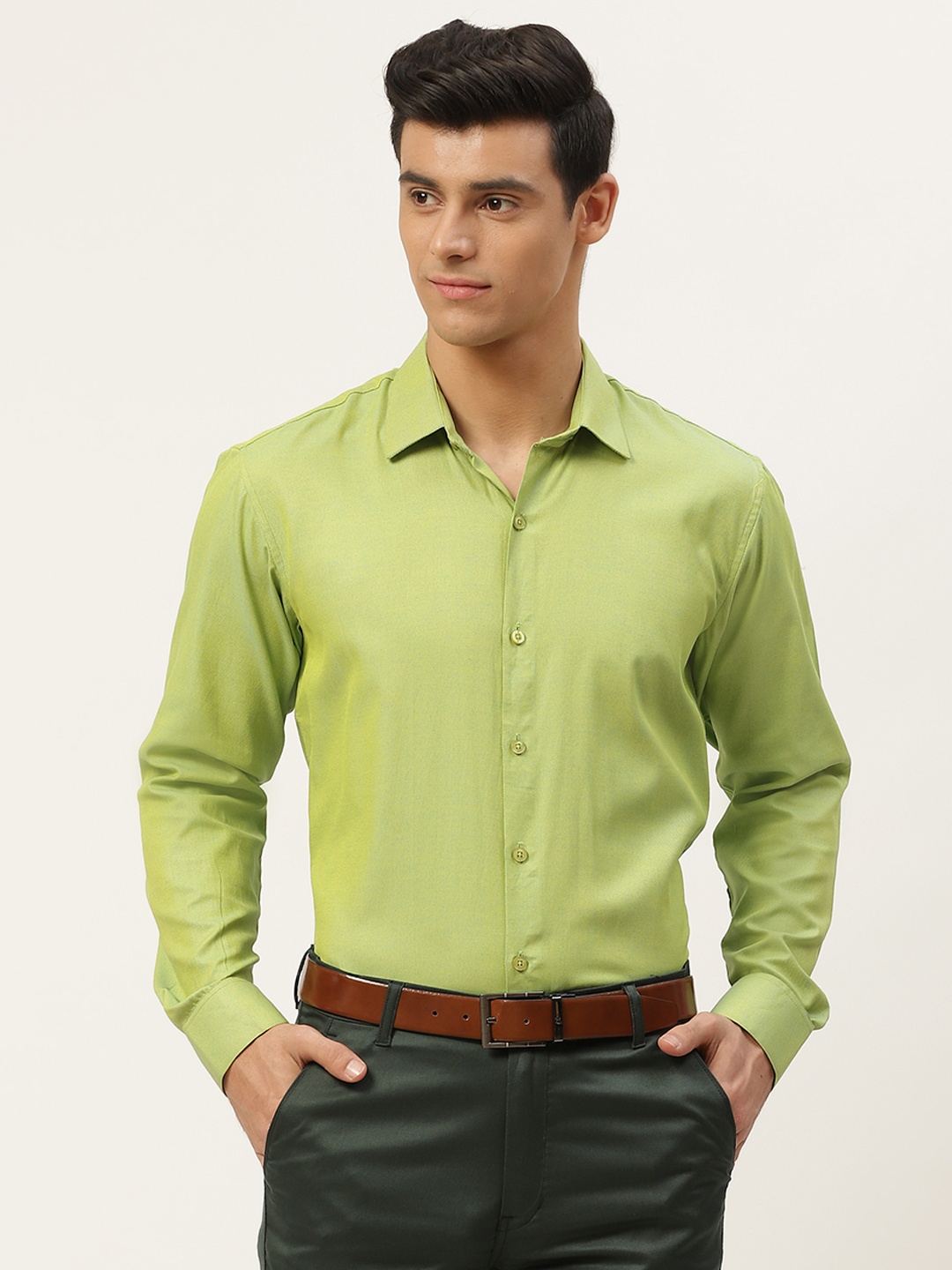 

SOJANYA Men Lime Green Classic Formal Shirt