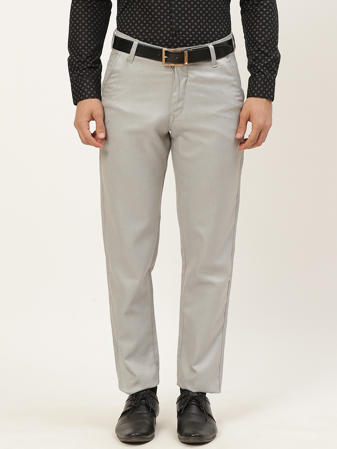 

SOJANYA Men Grey Checked Formal Trousers