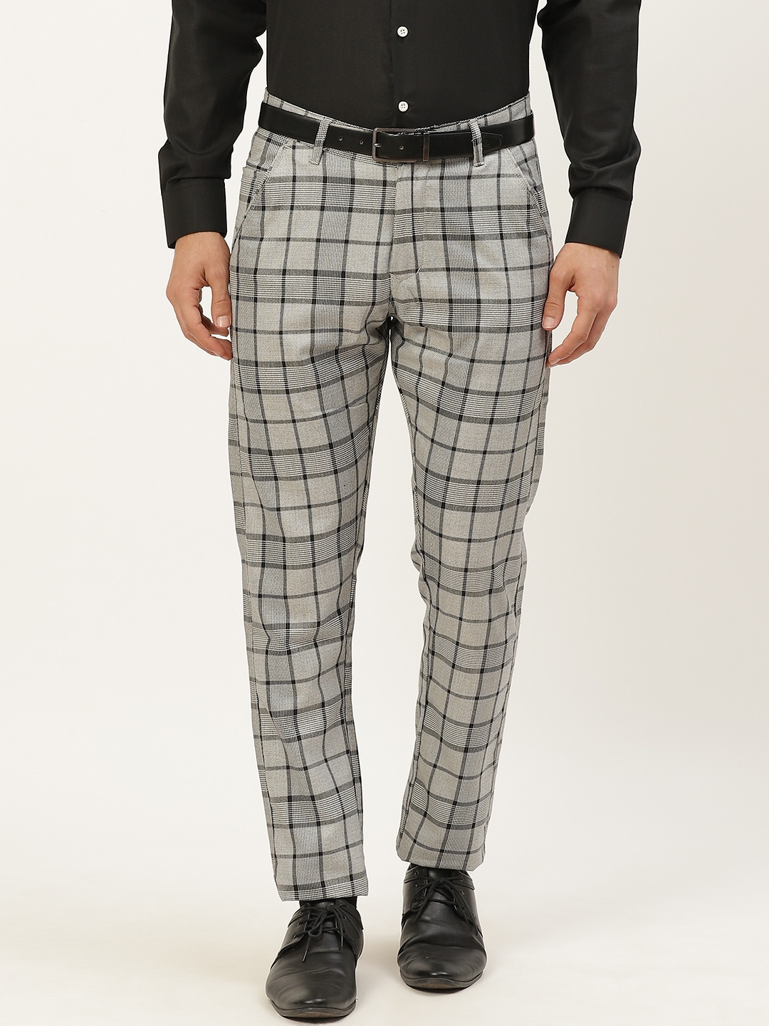

SOJANYA Men Grey Checked Formal Trousers