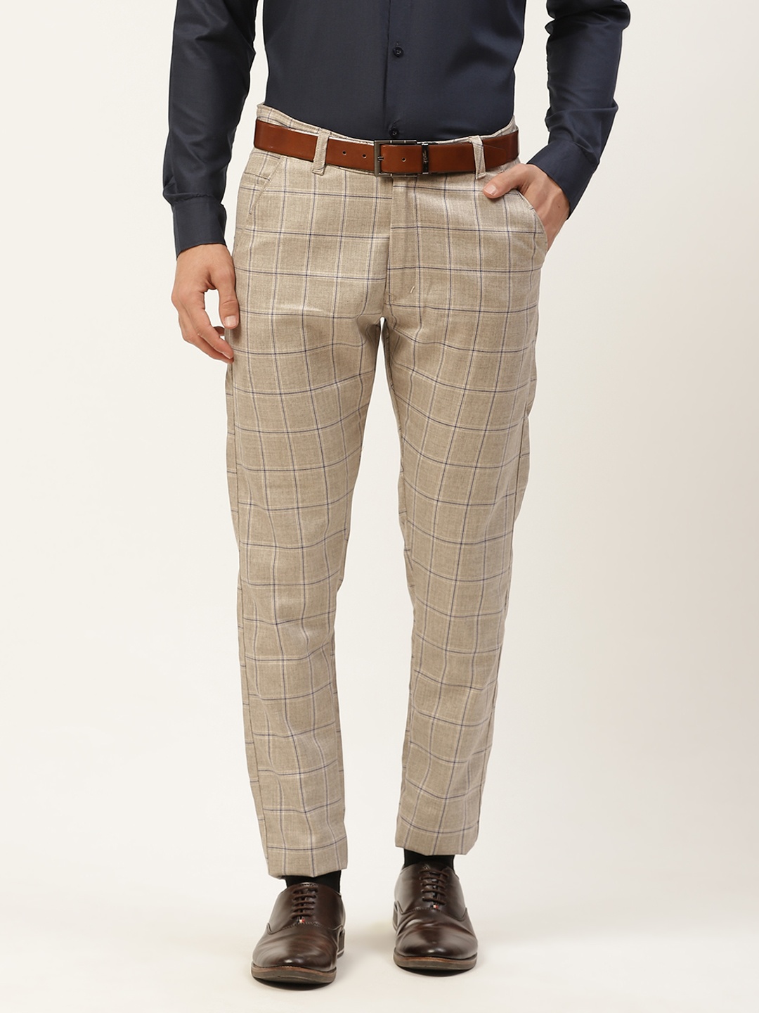 

SOJANYA Men Grey Checked Smart Formal Trousers