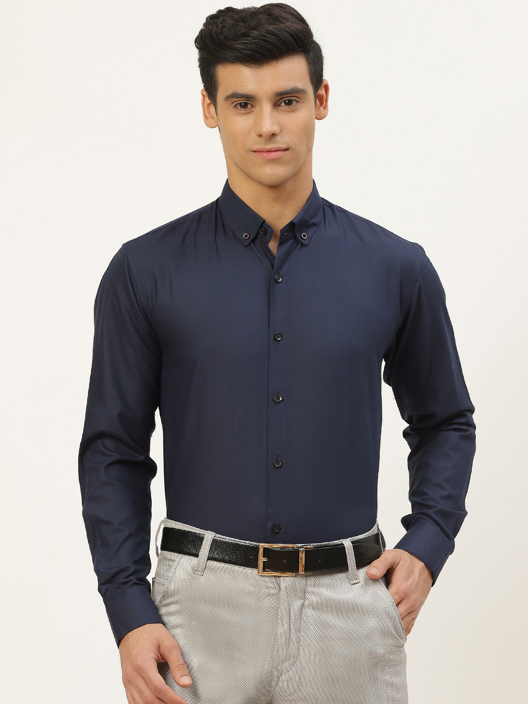 

SOJANYA Men Navy Blue Classic Regular Fit Solid Formal Shirt