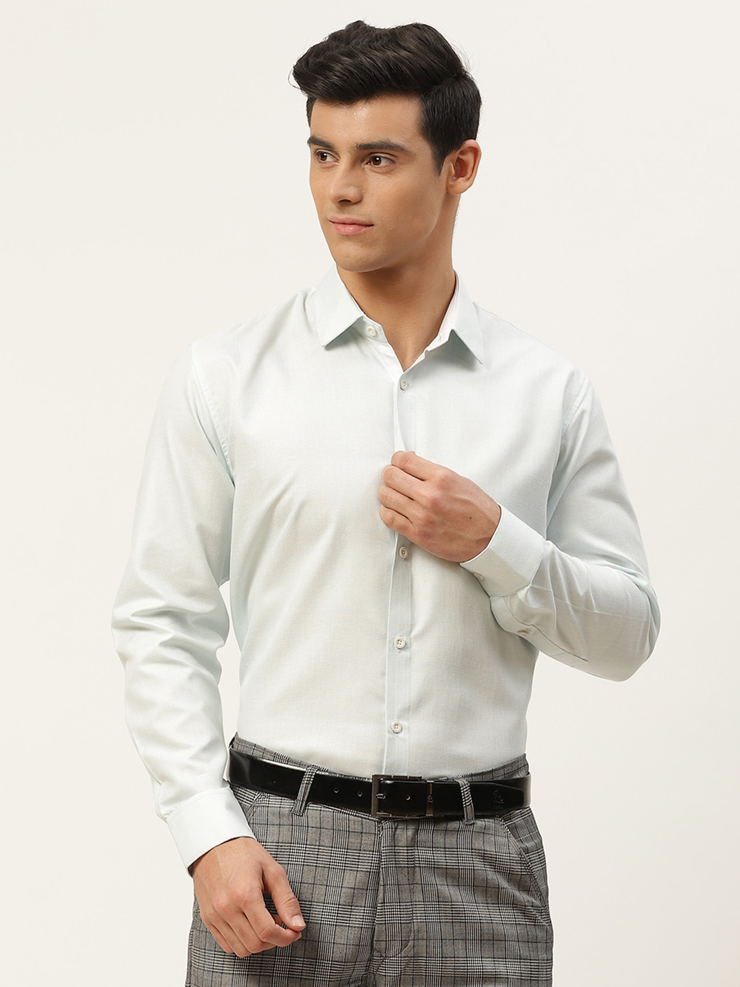 

SOJANYA Men Off White Classic Cotton Linen Formal Shirt