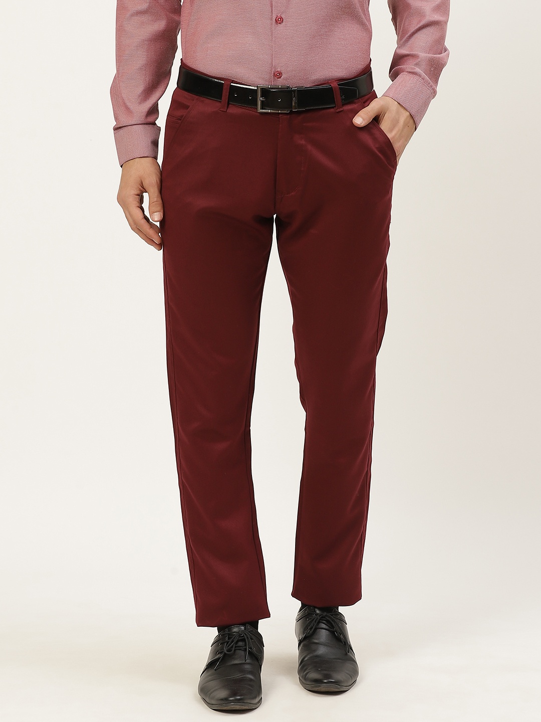 

SOJANYA Men Burgundy Smart Fit Formal Trousers