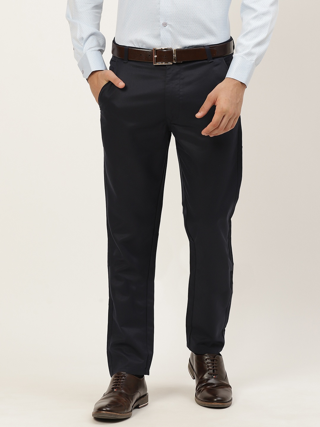 

SOJANYA Men Navy Blue Smart Fit Formal Trousers