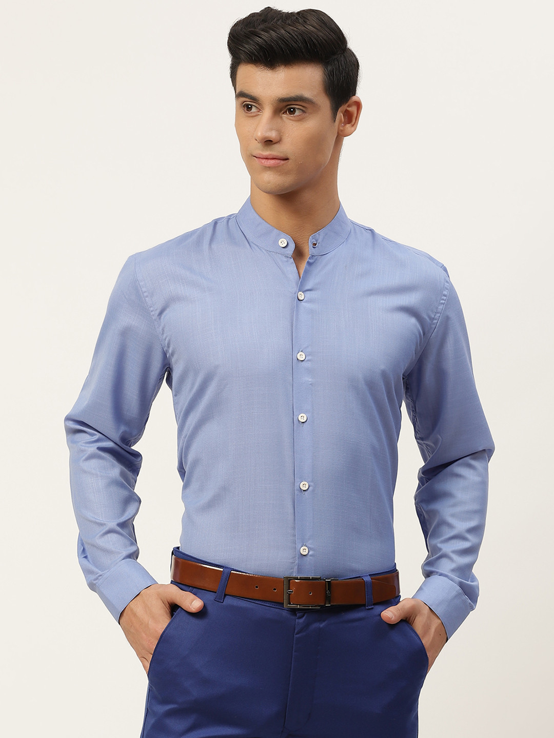 

SOJANYA Men Blue Semi Formal Cotton Linen Shirt