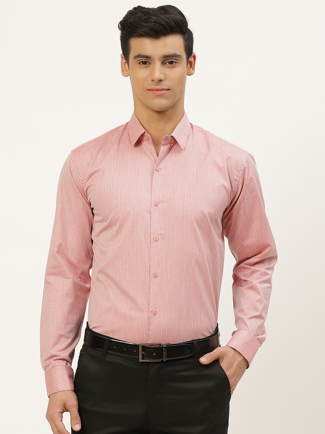 

SOJANYA Men Peach-Coloured Striped Classic Fit Formal Shirt