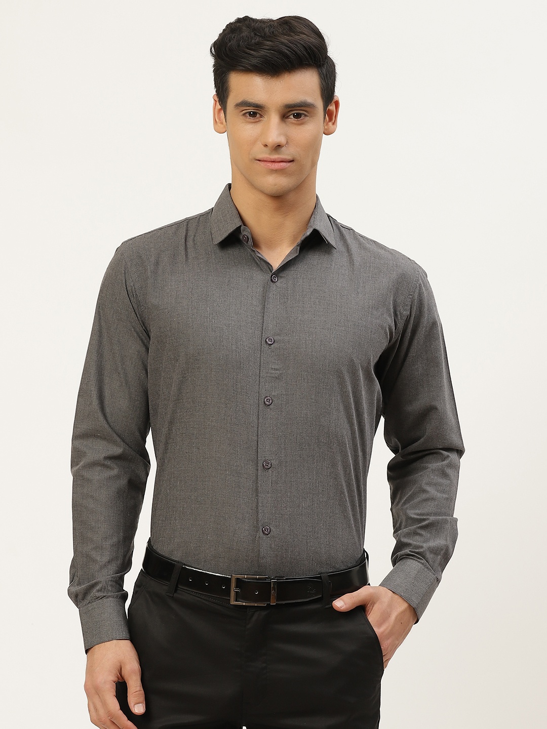 

SOJANYA Men Charcoal Grey Classic Fit Solid Formal Shirt