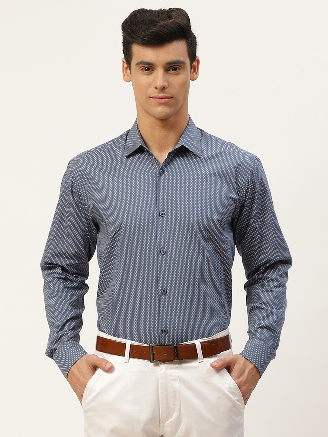 

SOJANYA Men Grey & Off-White Classic Printed Formal Shirt