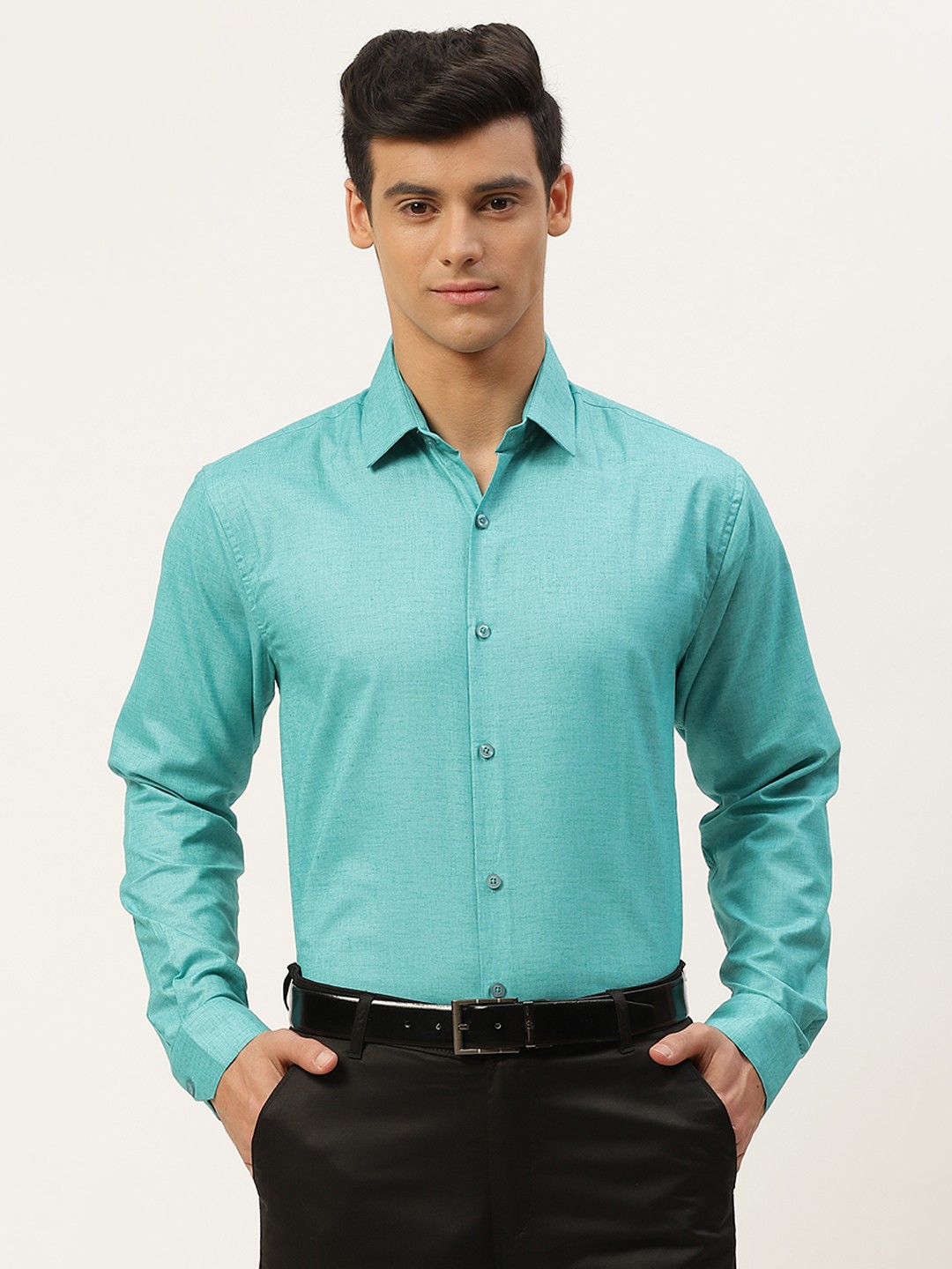 

SOJANYA Men Turquoise Blue Solid Classic Formal Shirt