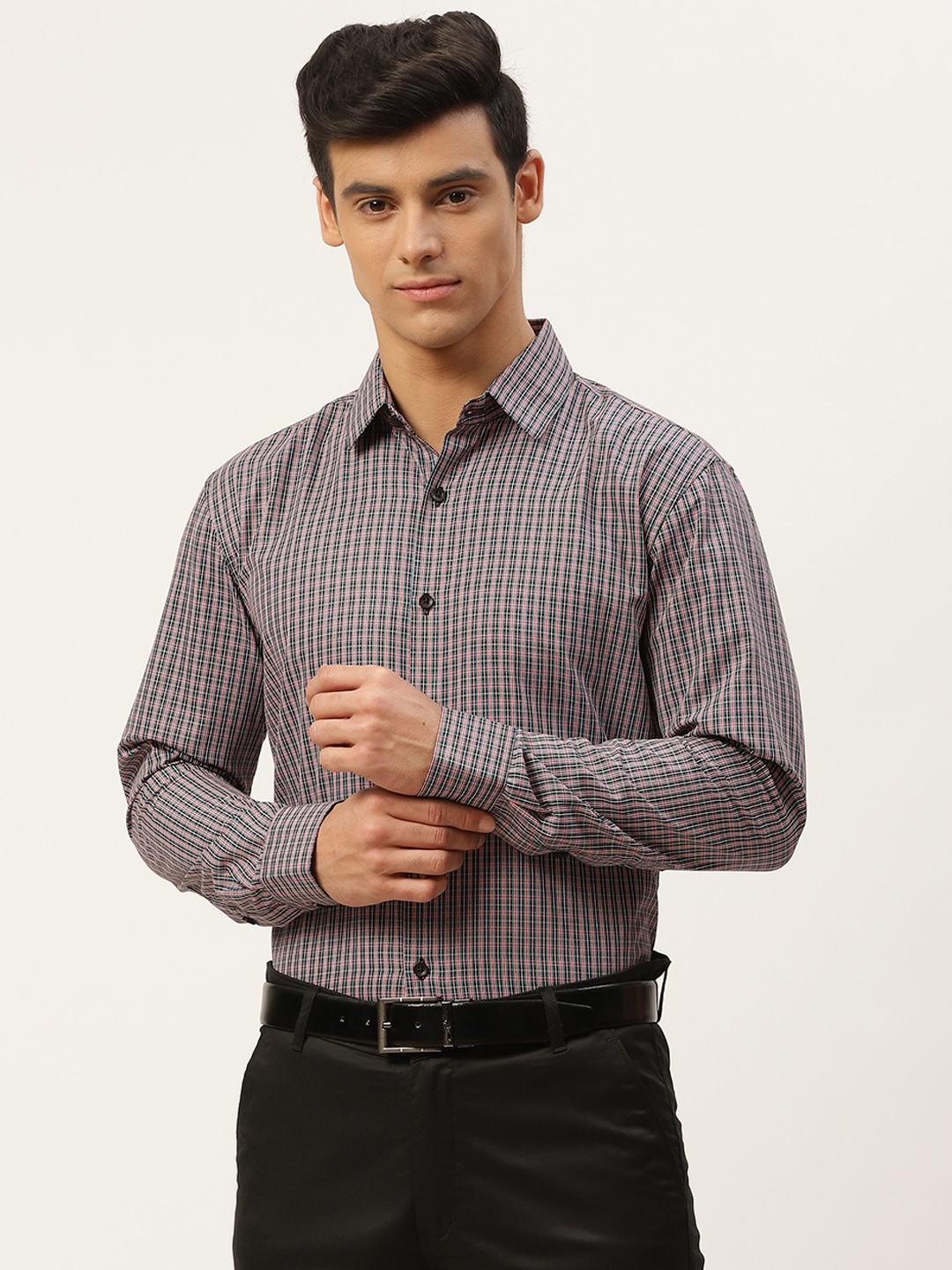 

SOJANYA Men Red & Black Classic Fit Checked Formal Shirt