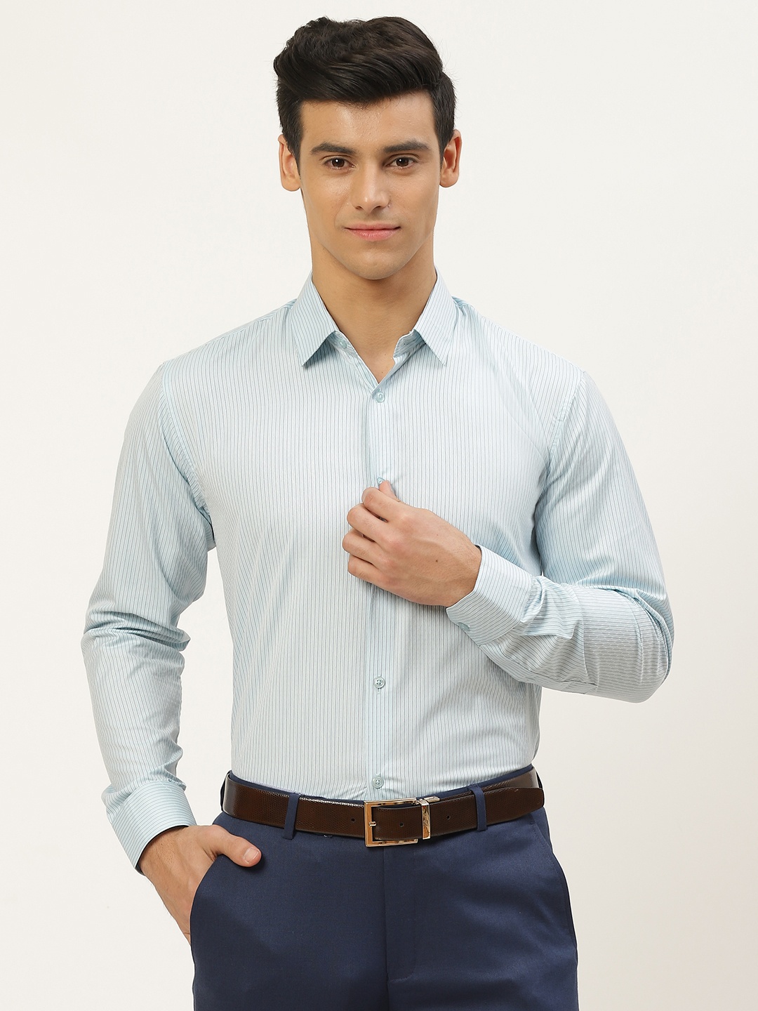 

SOJANYA Men Blue Classic Fit Striped Formal Shirt