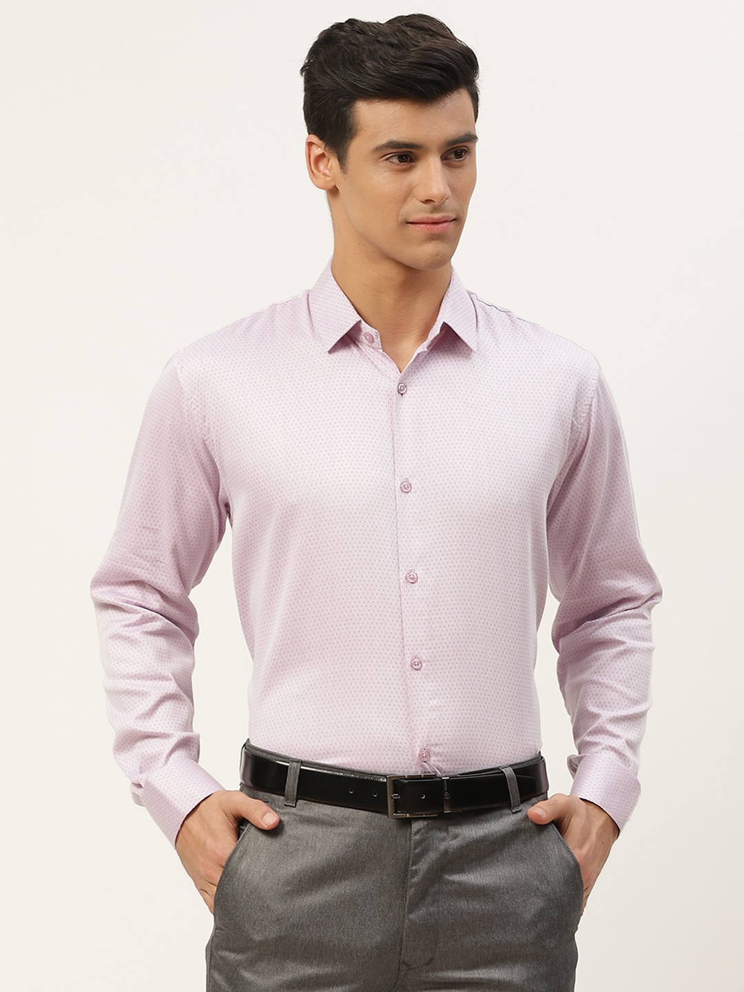 

SOJANYA Men Lavender Classic Self Design Cotton Formal Shirt