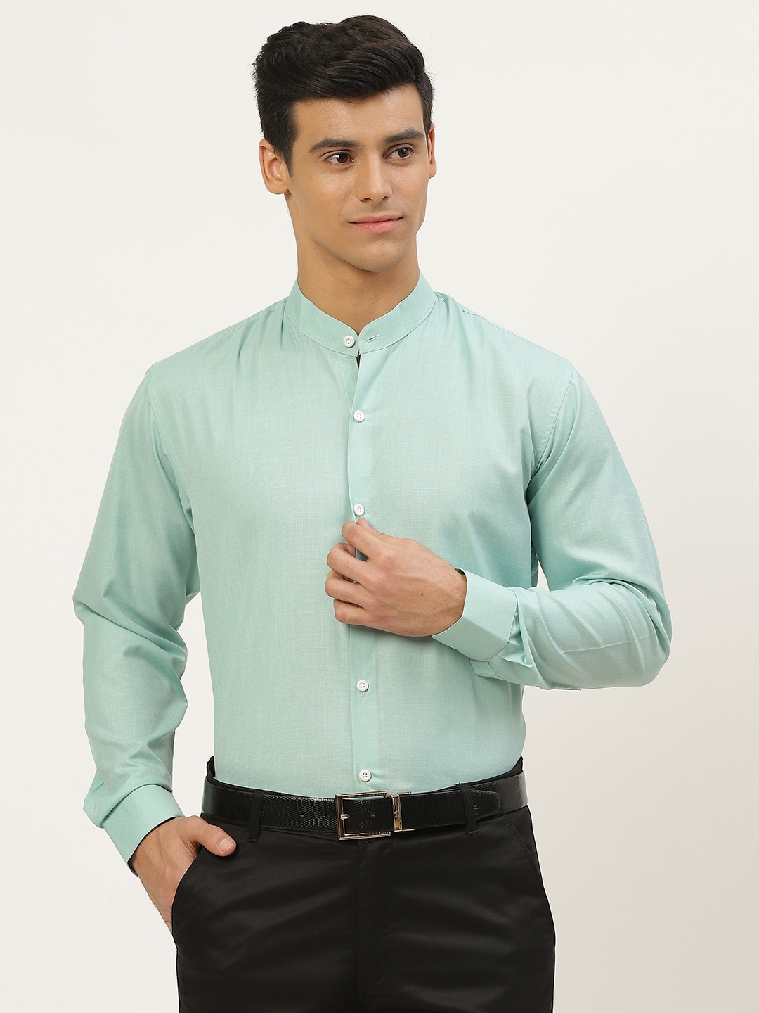 

SOJANYA Men Sea Green Semi Cotton Linen Formal Shirt
