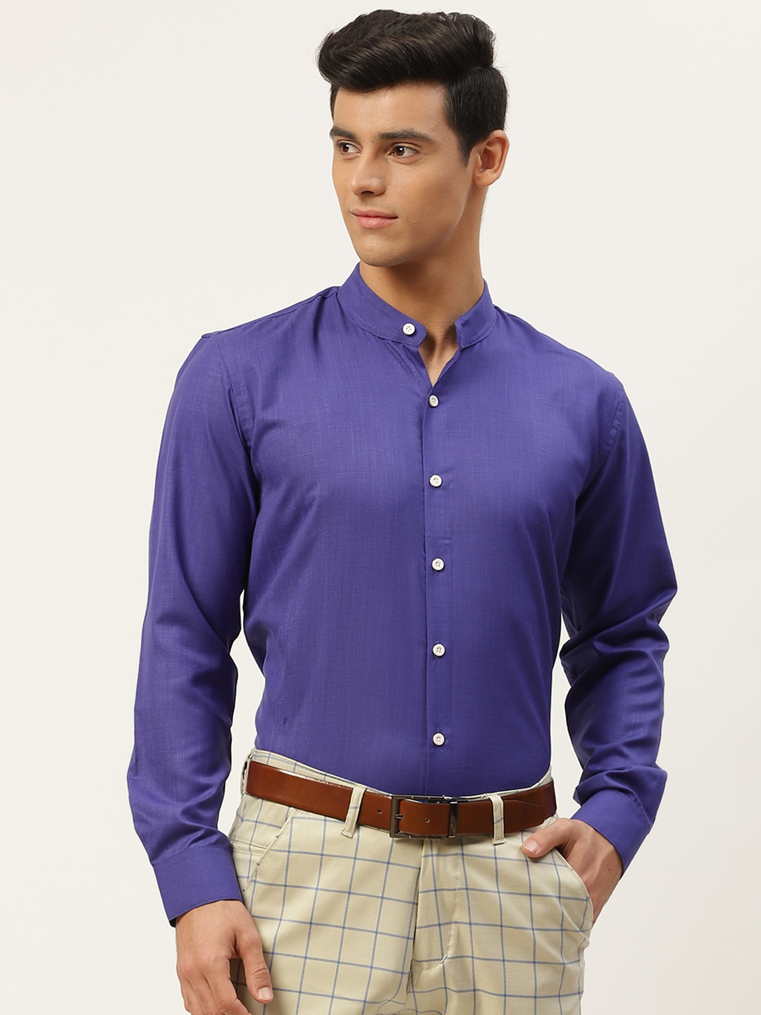 

SOJANYA Men Blue Cotton Linen Formal Shirt
