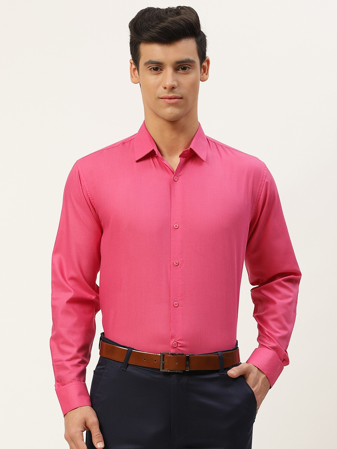 

SOJANYA Men Pink Pure Cotton Solid Classic Formal Shirt