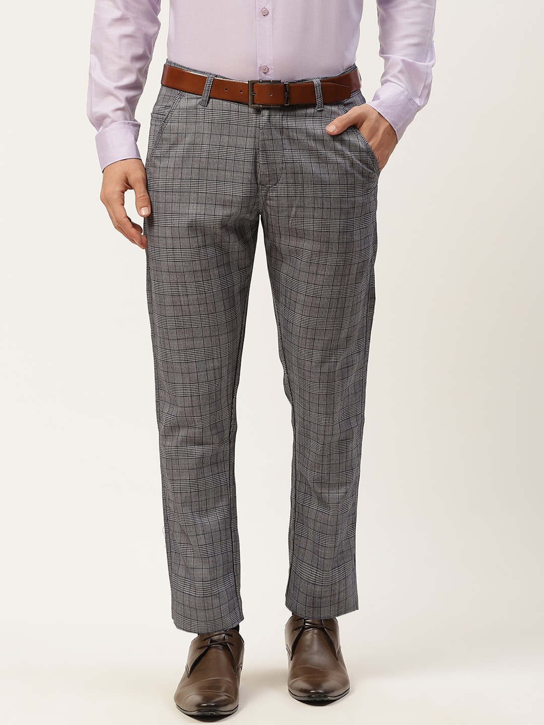 

SOJANYA Men Grey Houndstooth Pattern Smart Formal Trousers