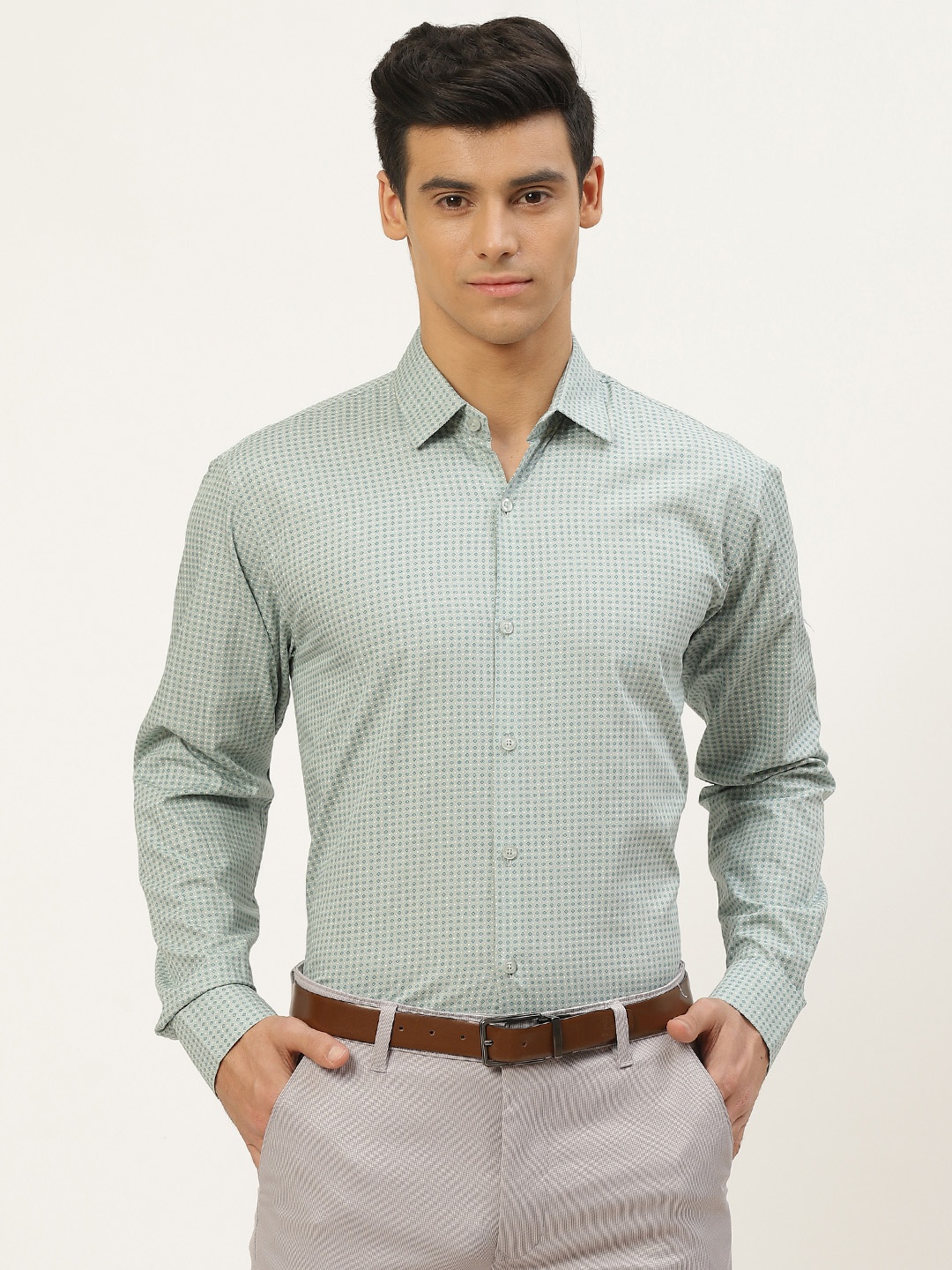 

SOJANYA Men Sea Green Classic Printed Cotton Formal Shirt