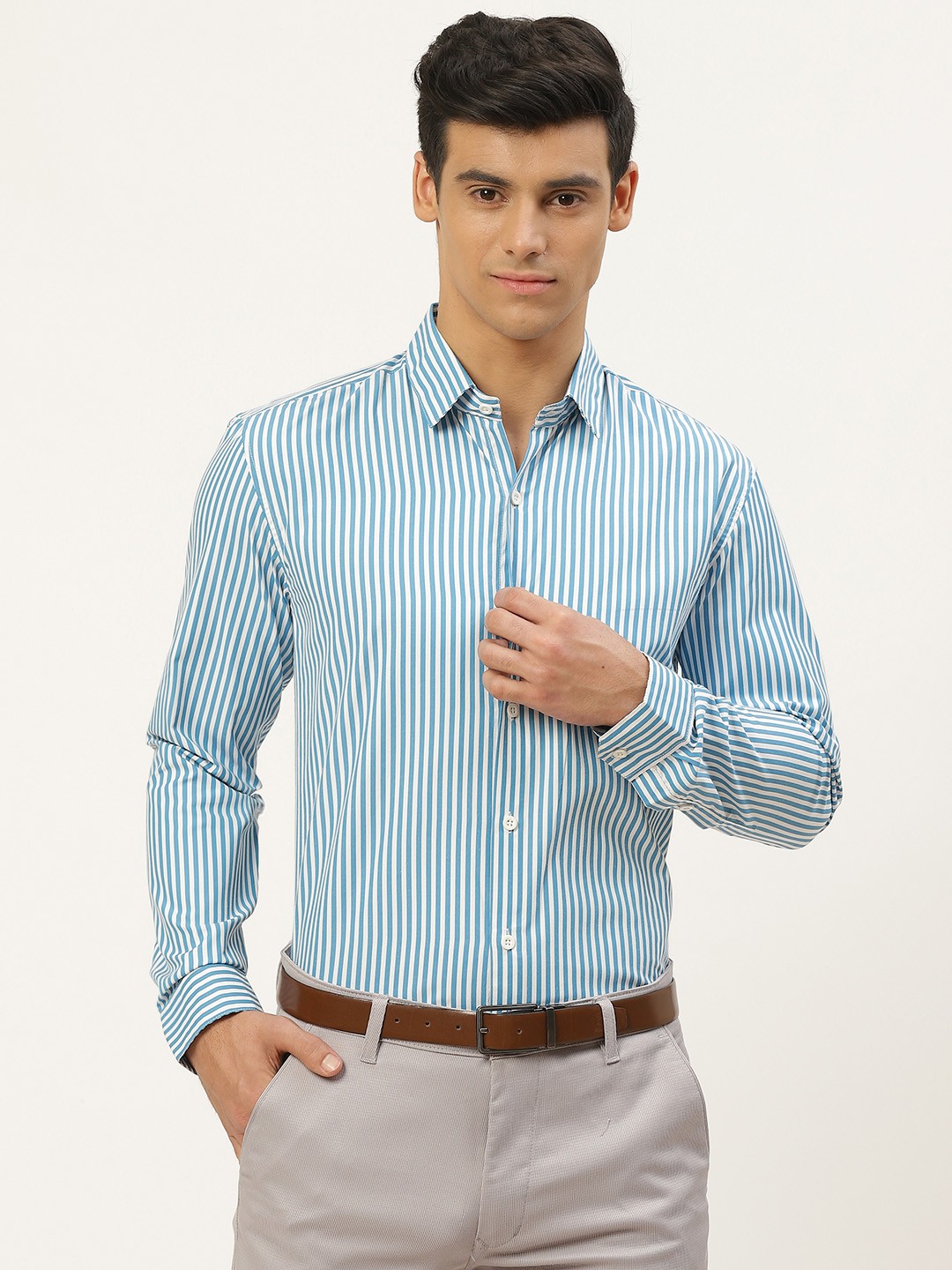 

SOJANYA Men Blue & White Classic Striped Cotton Formal Shirt