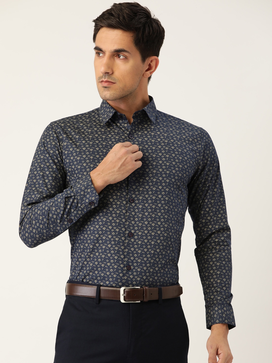 

SOJANYA Men Navy Blue Classic Printed Formal Shirt