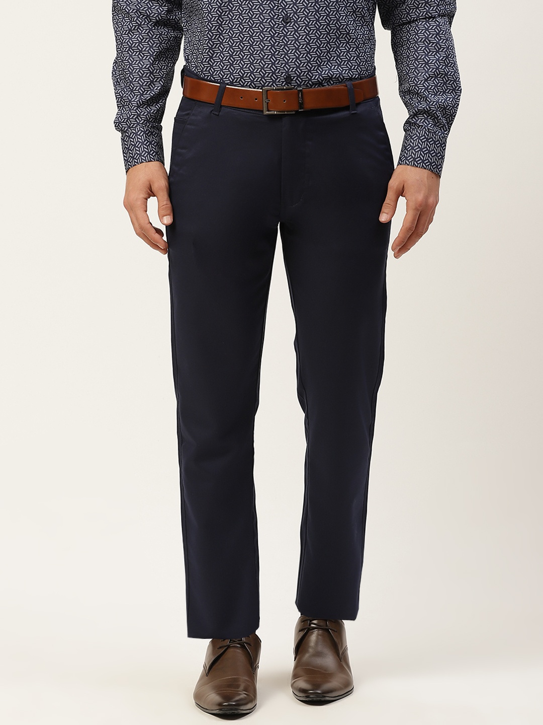 

SOJANYA Men Navy Blue Solid Formal Trousers