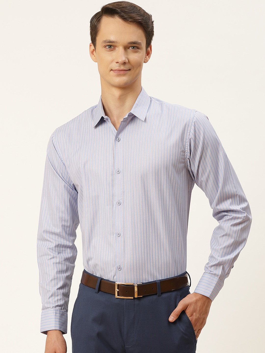 

SOJANYA Men Blue & Maroon Striped Classic Fit Formal Shirt