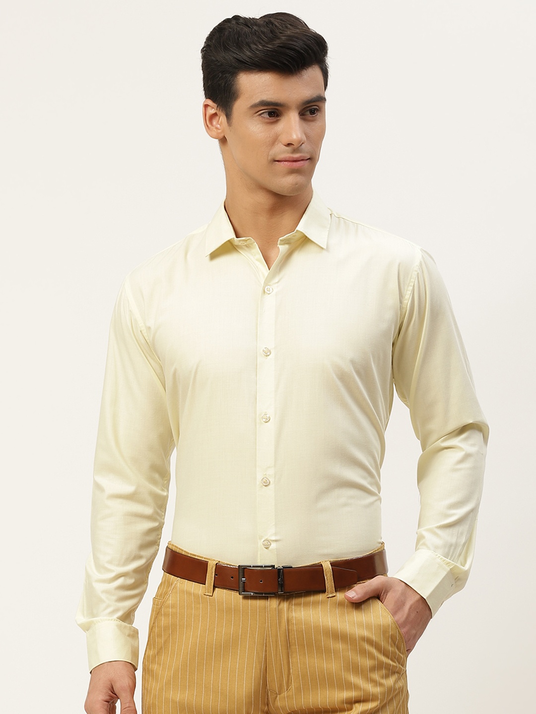 

SOJANYA Men Yellow Classic Cotton Formal Shirt