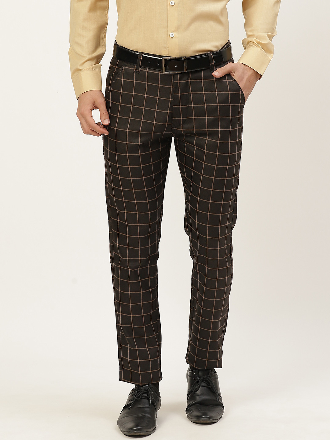 

SOJANYA Men Black Checked Smart Formal Trousers