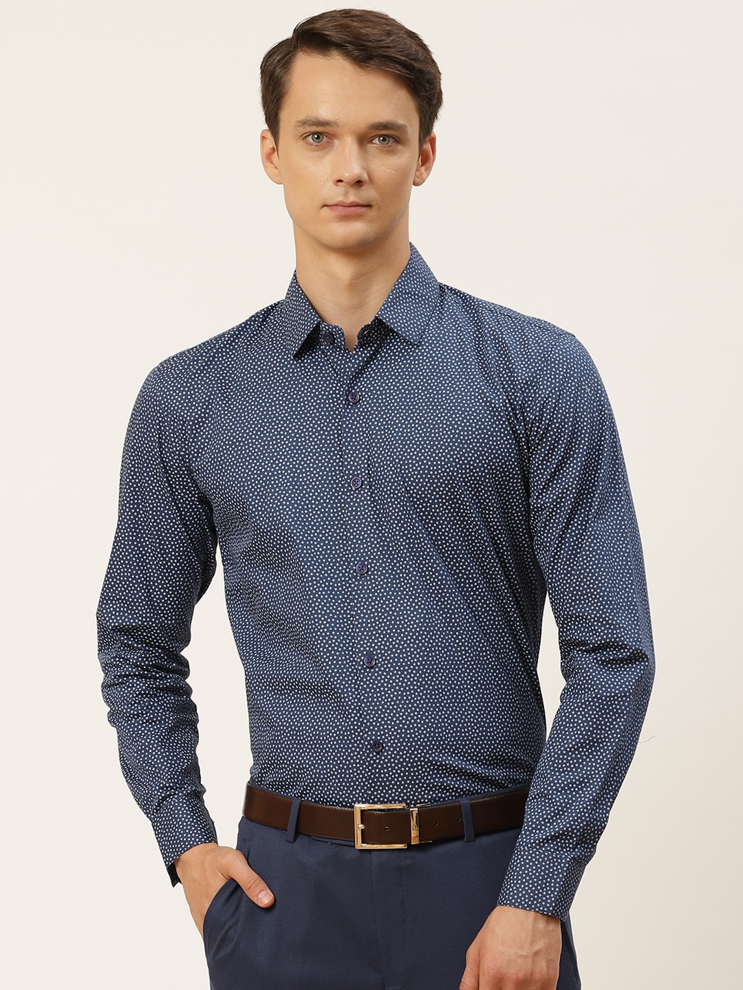 

SOJANYA Men Navy Blue Classic Printed Cotton Formal Shirt