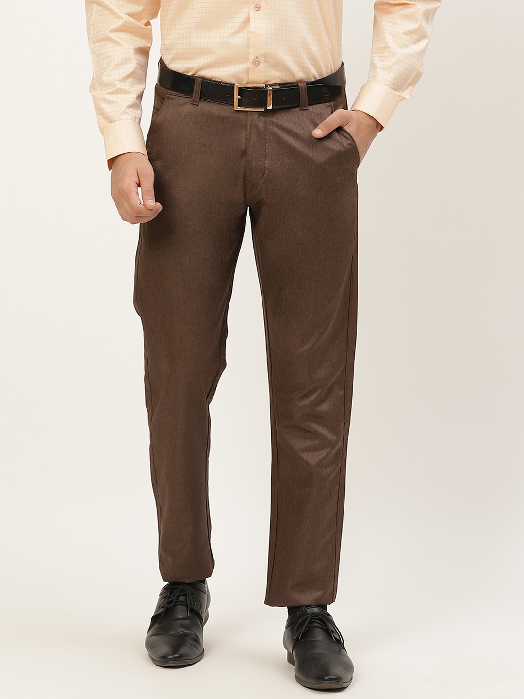 

SOJANYA Men Brown Solid Formal Trousers